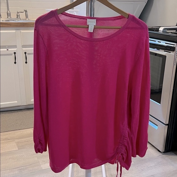 Chico's Tops - Chico's Vibrant Pink Boat Neck Sweater Top Side Drawstring Chico’s 4=US Size XXL